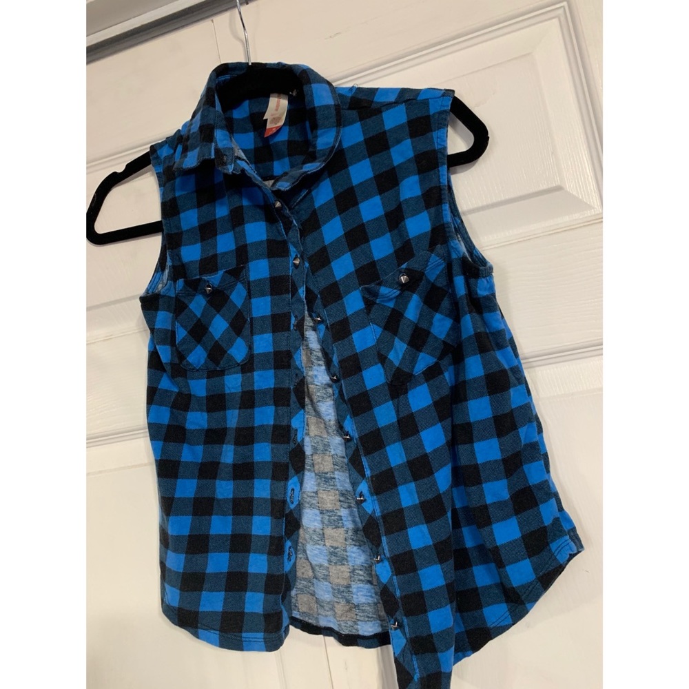 Blue flannel tank top